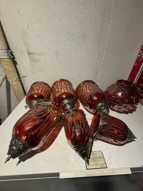 Set of Vintage Red-gold Glass Pendant Shades
